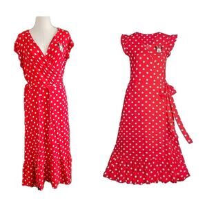 DISNEY Store Minnie Mouse Red Polka Dot Midi Wrap dress Sz 3X Ruffle Cap Sleeve